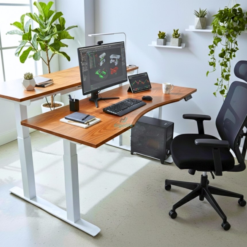 Bàn nâng hạ thông minh Ergonomic ERD-2300 Dual (4 chân) Mặt Sồi